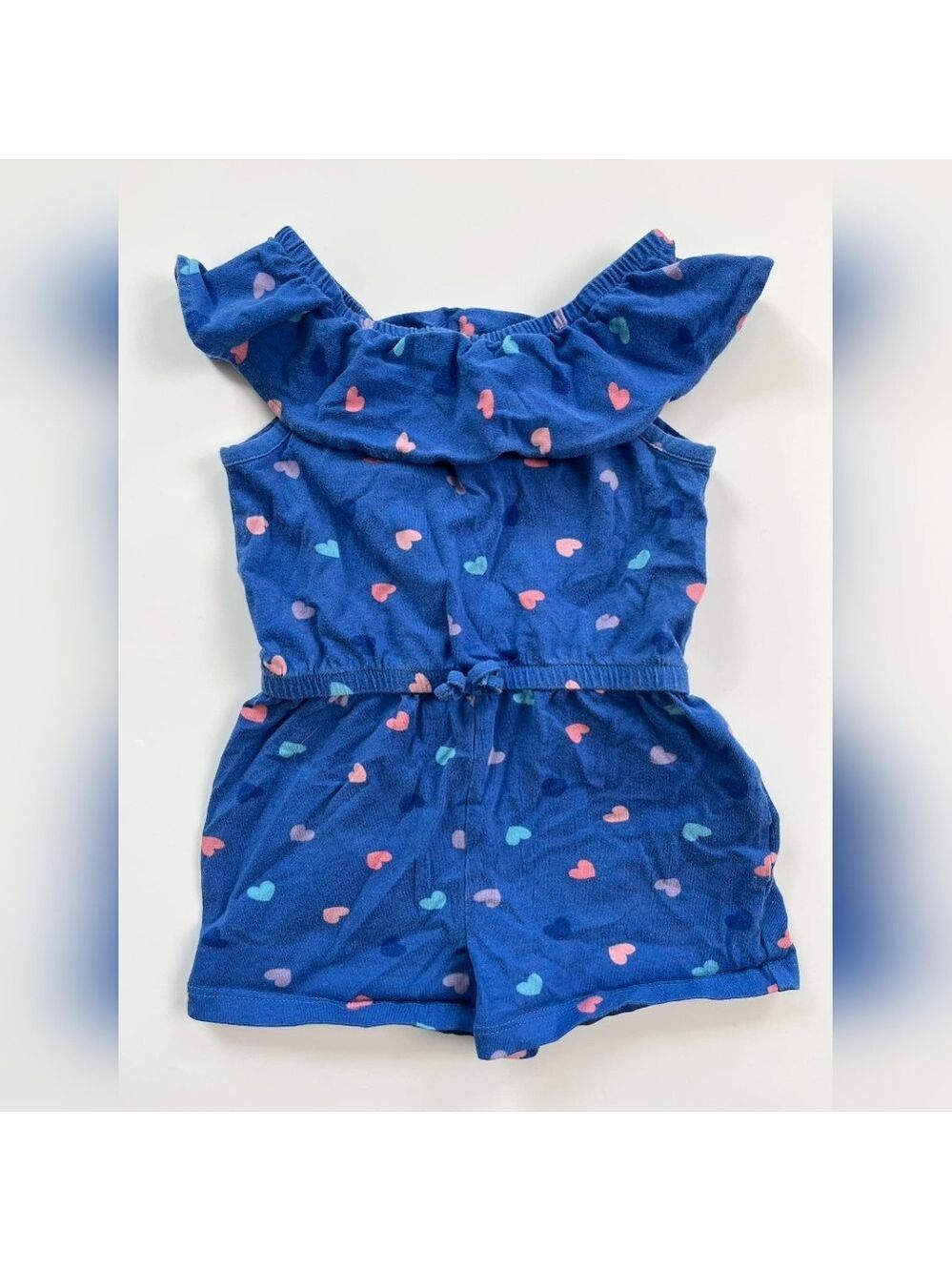 🩵 4/$20 Pekkle Charming Blue Heart Patterned Romper